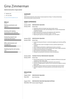 Administrative Specialist Resume Sample and Template