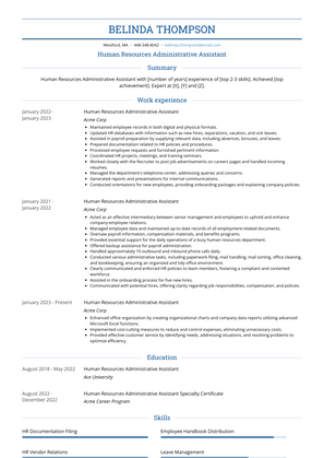 Human Resources Administrative Assistant Resume Sample and Template