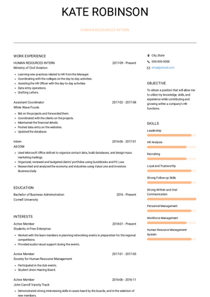 Human Resources Intern Resume Sample and Template