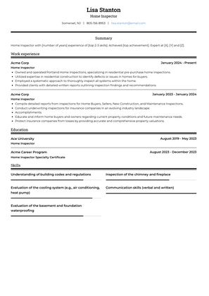 Home Inspector Resume Sample and Template
