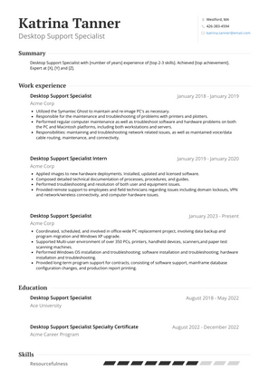 Desktop Support Specialist Resume Sample and Template