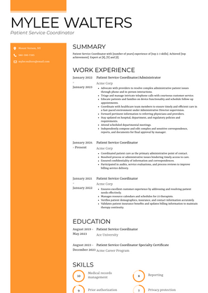 Patient Service Coordinator Resume Sample and Template