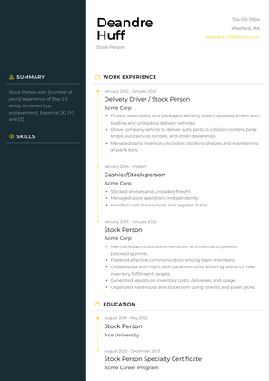Stock Person Resume Sample and Template