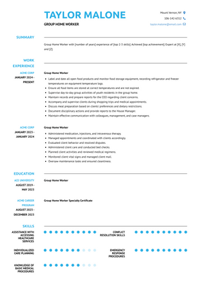Group Home Worker Resume Sample and Template