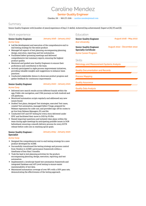 Senior Quality Engineer Resume Sample and Template