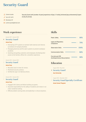 Security Guard Resume Sample and Template