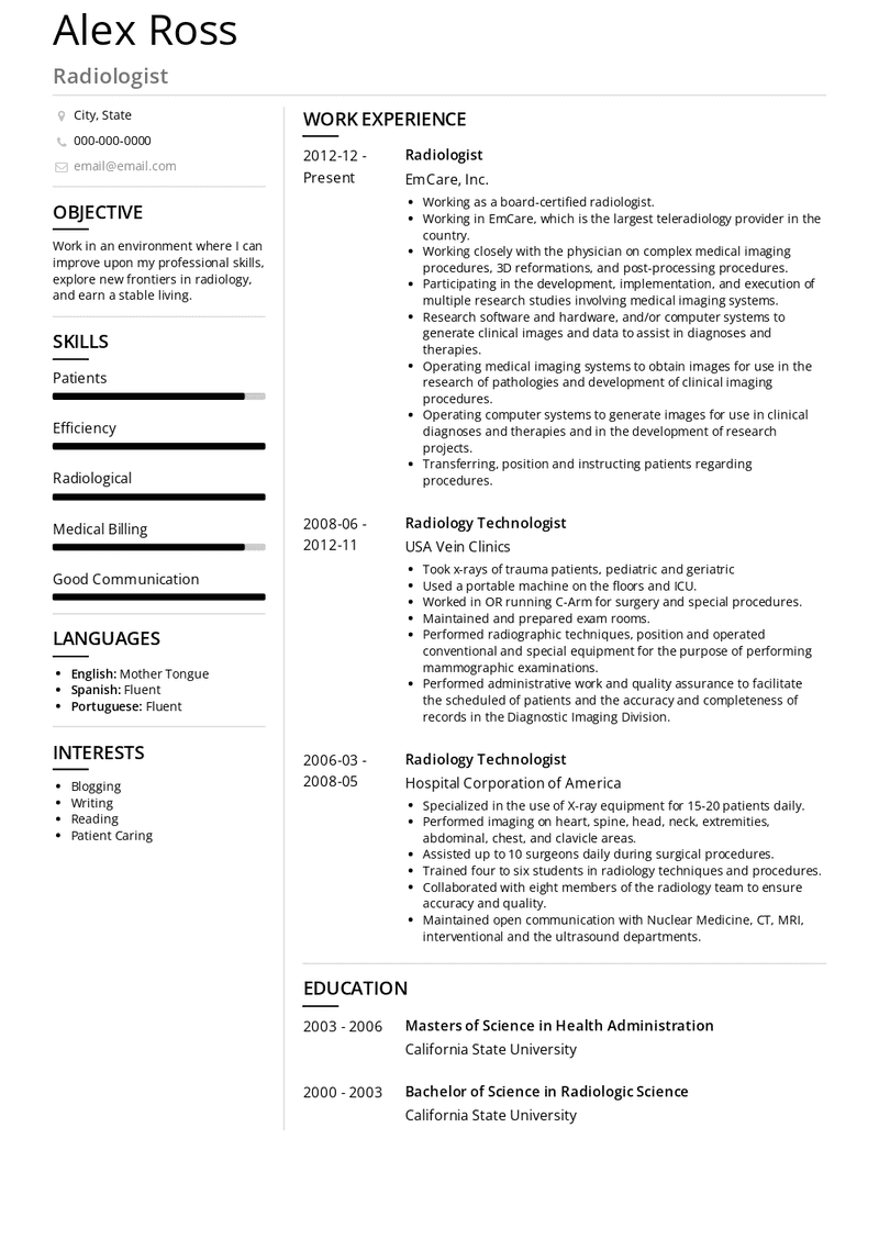 Radiologist Resume Sample and Template