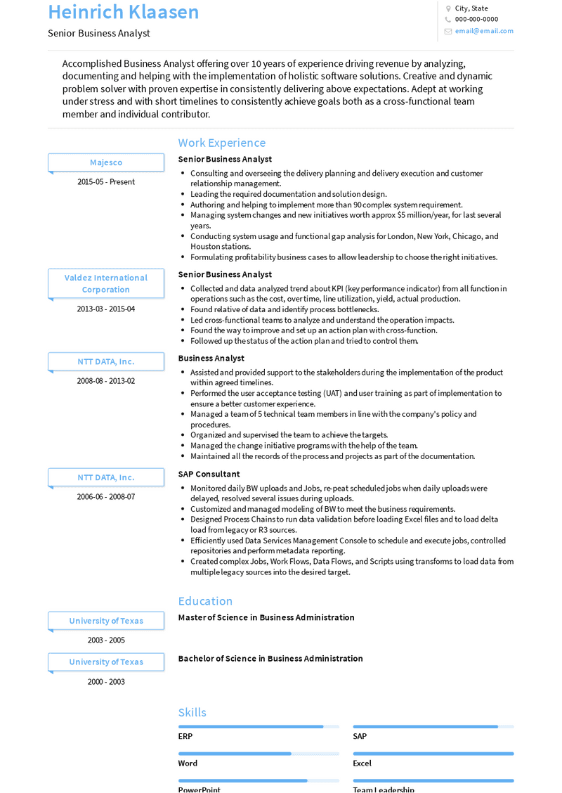 Senior Business Analyst Resume Sample and Template