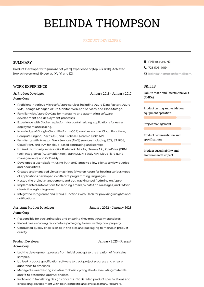 Product Developer Resume Sample and Template
