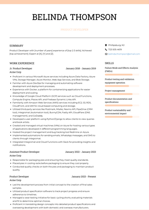 Product Developer Resume Sample and Template