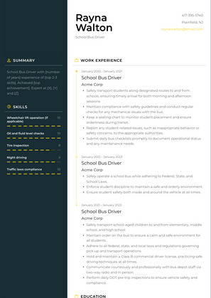 School Bus Driver Resume Sample and Template