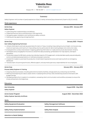 Safety Engineer Resume Sample and Template
