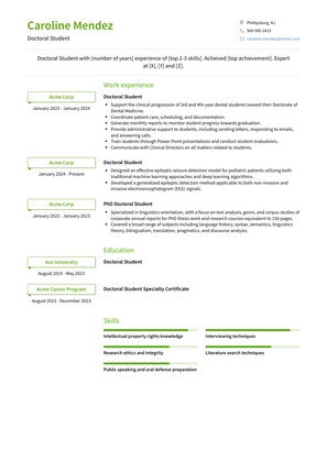 Doctoral Student Resume Sample and Template