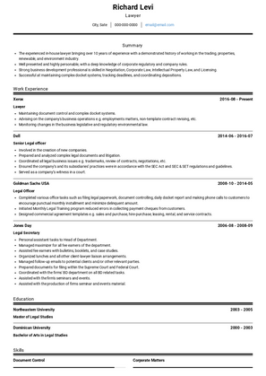 Lawyer Resume Sample and Template