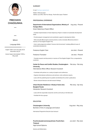 Green Diplomacy Project Officer Resume Sample and Template