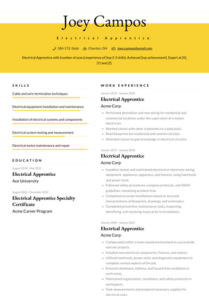 Electrical Apprentice Resume Sample and Template
