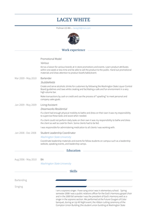 Promotional Model Resume Sample and Template