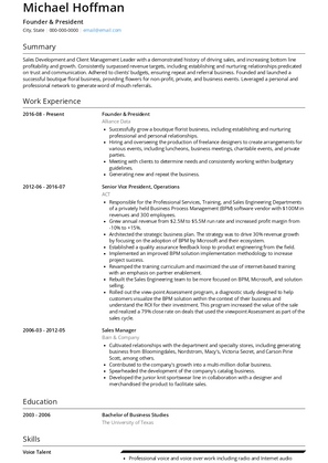 Founder & President Resume Sample and Template