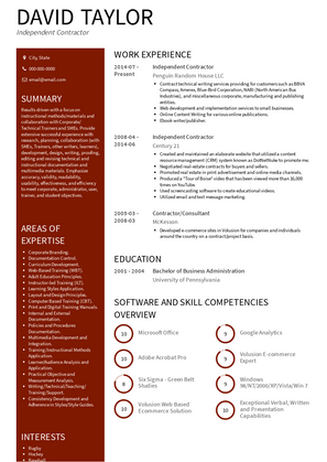 Independent Contractor Resume Sample and Template