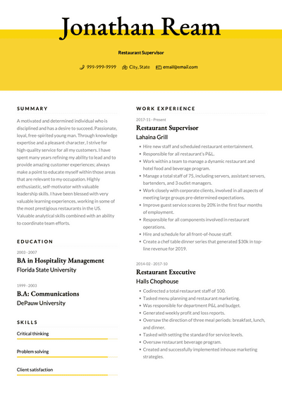 Restaurant CV Examples Templates VisualCV restaurant-cv-examples-templates-visualcv