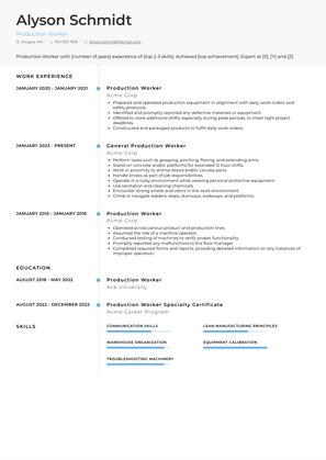 Production Worker Resume Sample and Template
