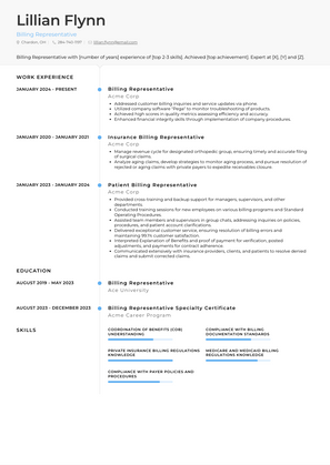 Billing Representative Resume Sample and Template