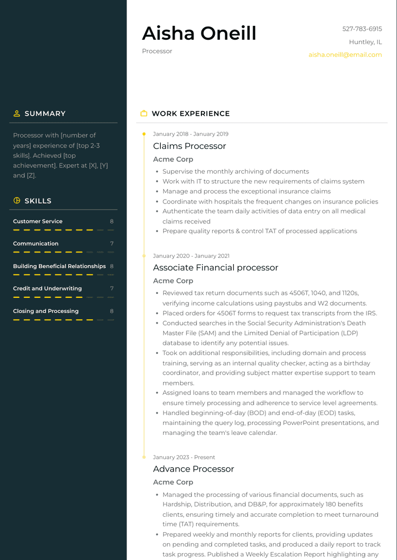 Processor Resume Sample and Template