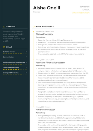 Processor Resume Sample and Template