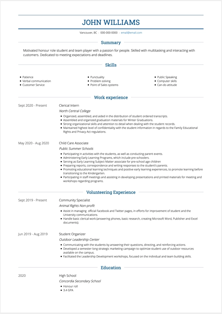 high school student resume format example