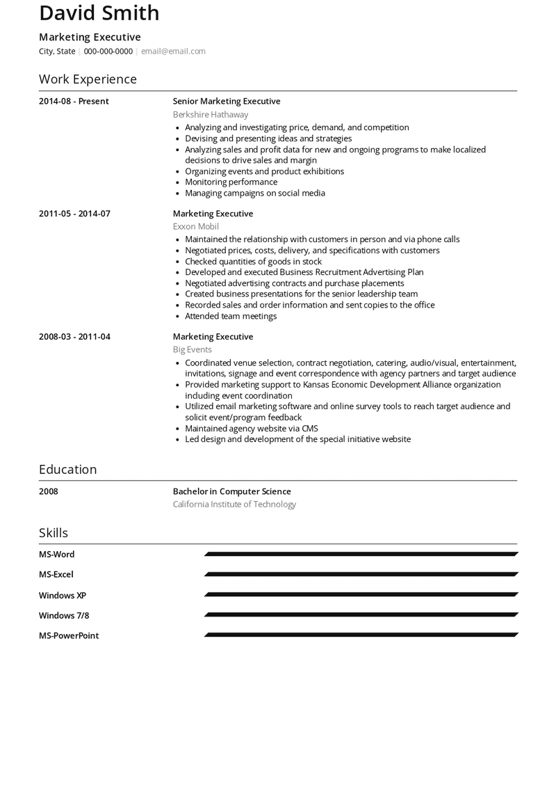 Marketing Executive Resume Sample and Template
