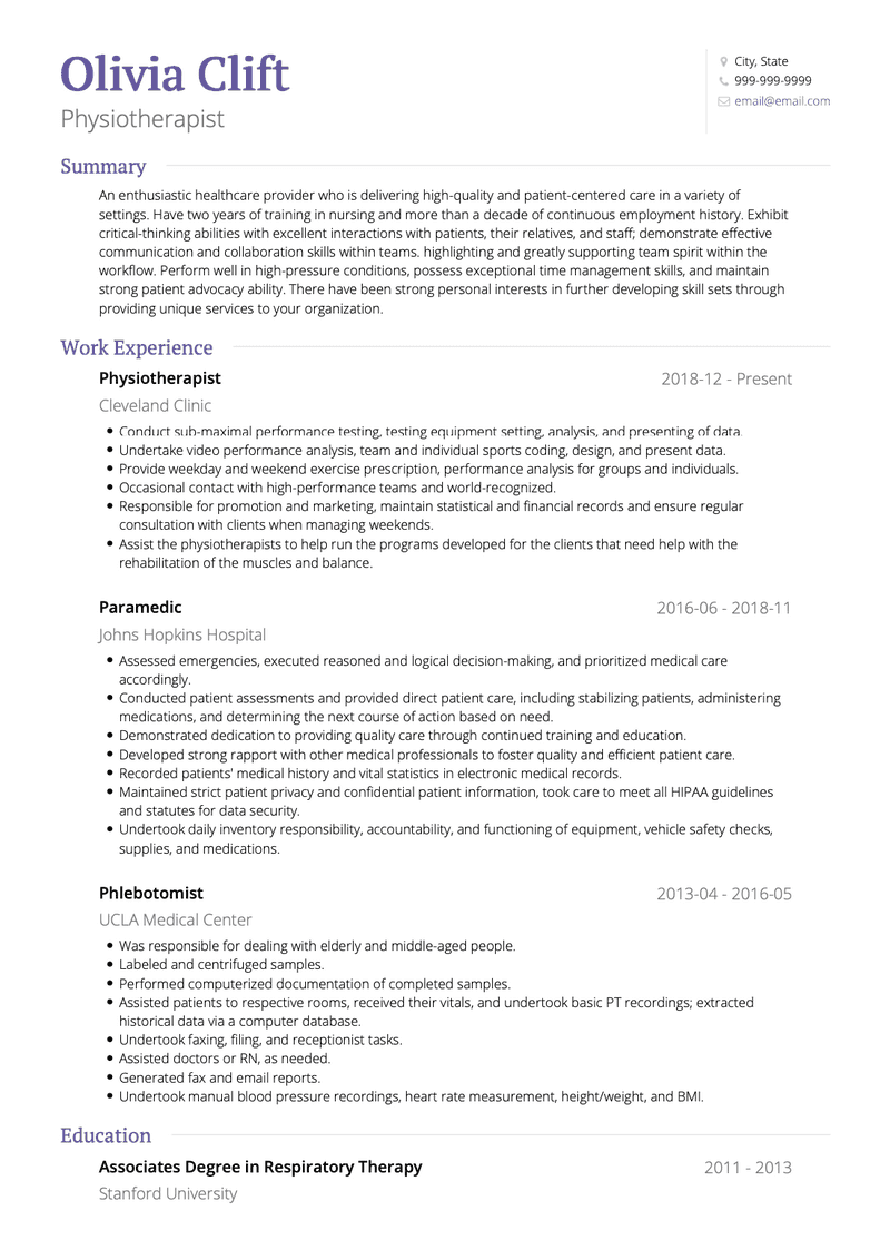 personal statement for physiotherapist resume