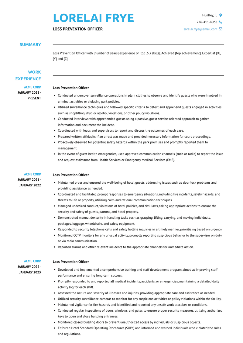 Loss Prevention Officer Resume Sample and Template