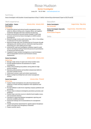 Senior Investigator Resume Sample and Template