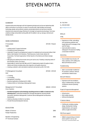 IT Consultant  Resume Sample and Template