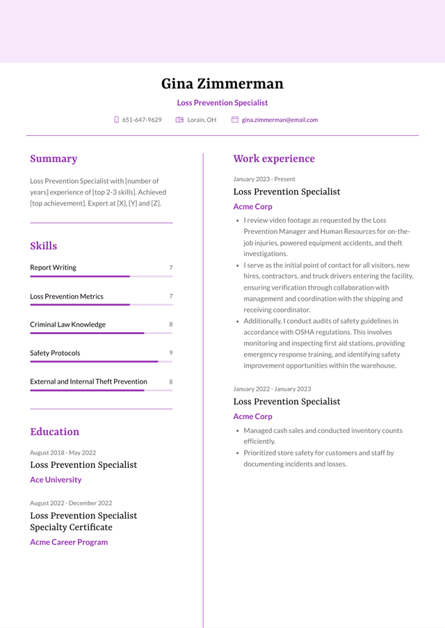 Lps Resume Example 10+ Loss Prevention Specialist Resume Examples That Work