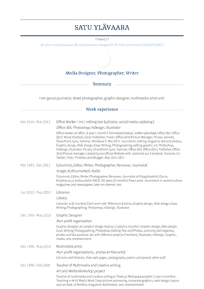 Office Worker ( Incl. Editing Text & Photos, Social Media Updating ) Resume Sample and Template