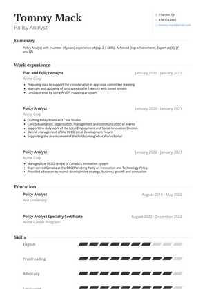 Policy Analyst Resume Sample and Template