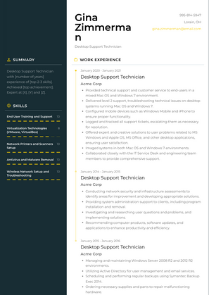 Desktop Support Technician Resume Sample and Template