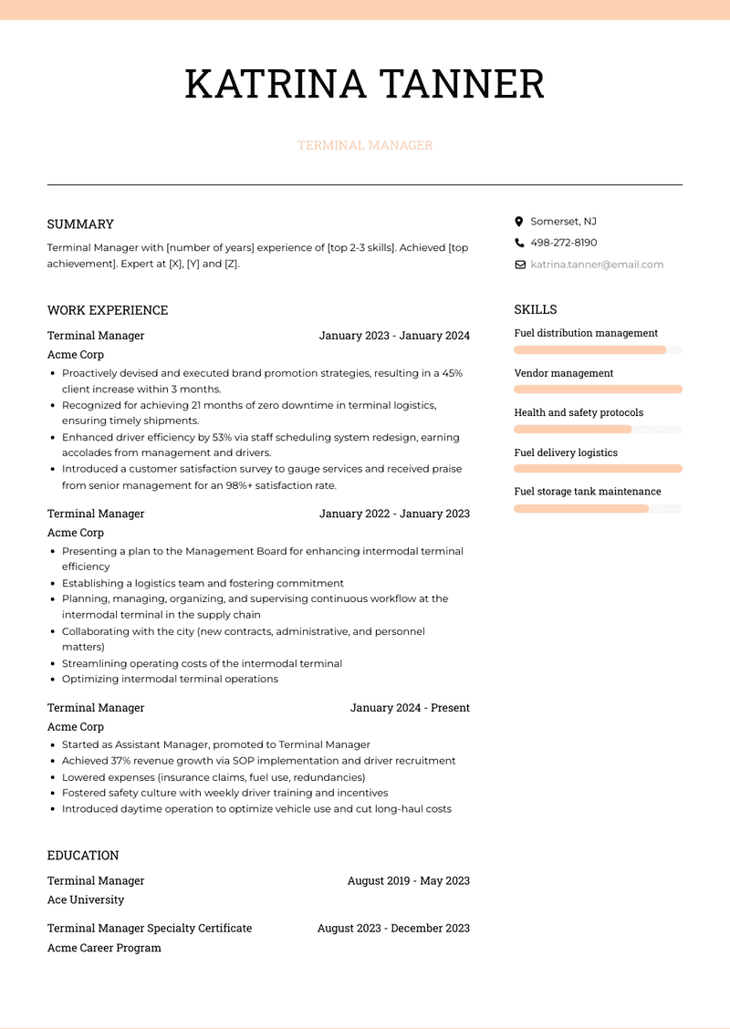 Terminal Manager Resume Sample and Template