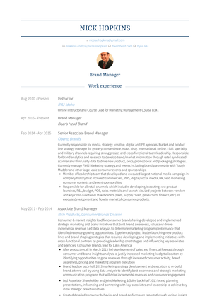 Senior Associate Brand Manager Resume Sample and Template