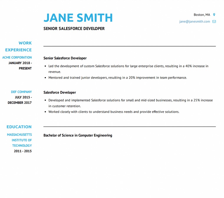 Senior Salesforce Developer Resume Sample