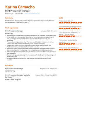 Print Production Manager Resume Sample and Template