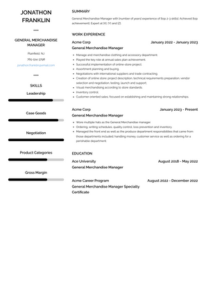 General Merchandise Manager Resume Sample and Template
