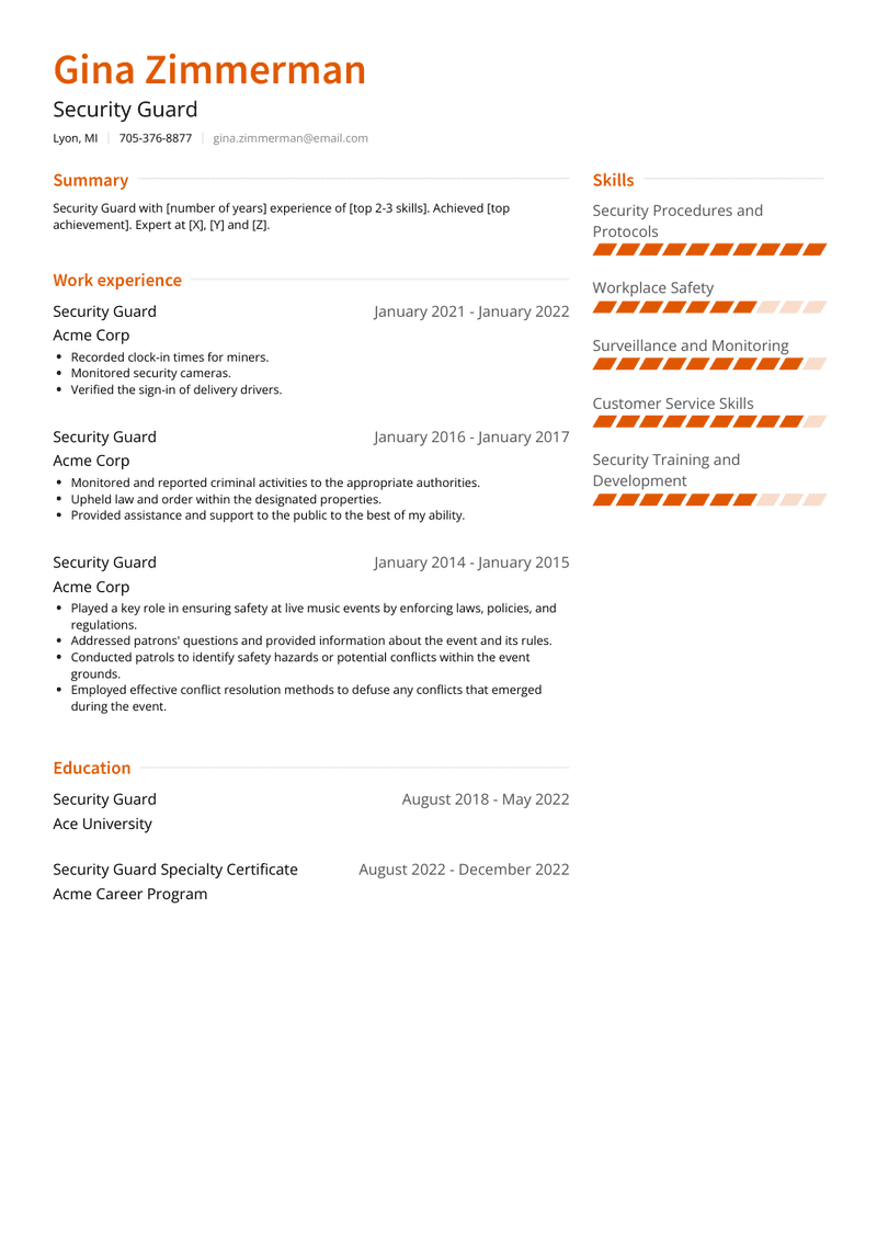 Security Guard Resume Sample and Template