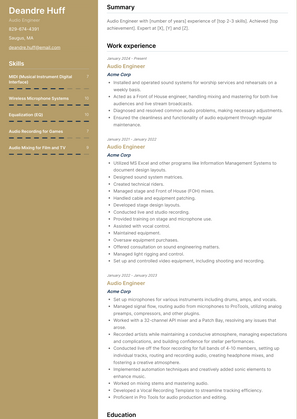 Audio Engineer Resume Sample and Template