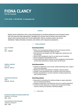 CEO & Founder Resume Sample and Template