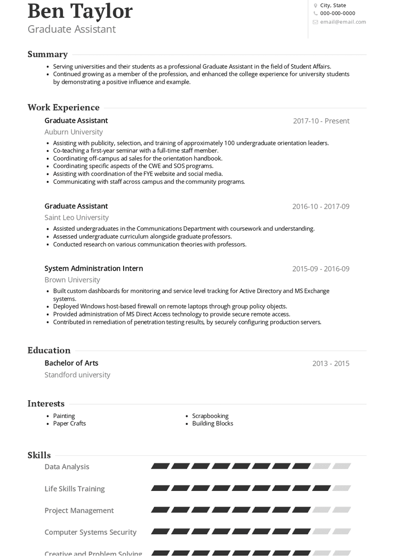 Graduate Assistant Resume Sample and Template