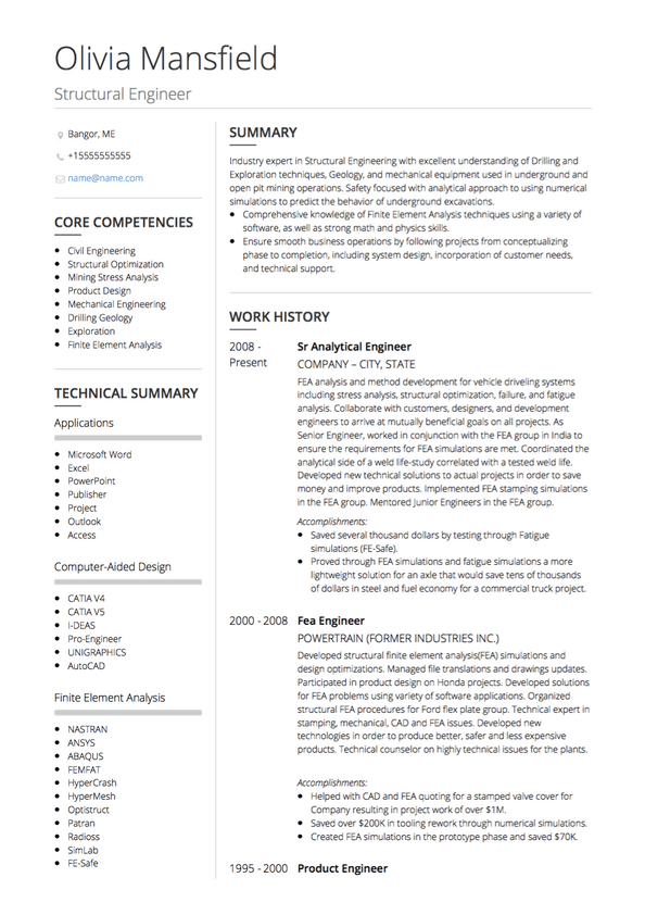 simple resume format for civil engineer