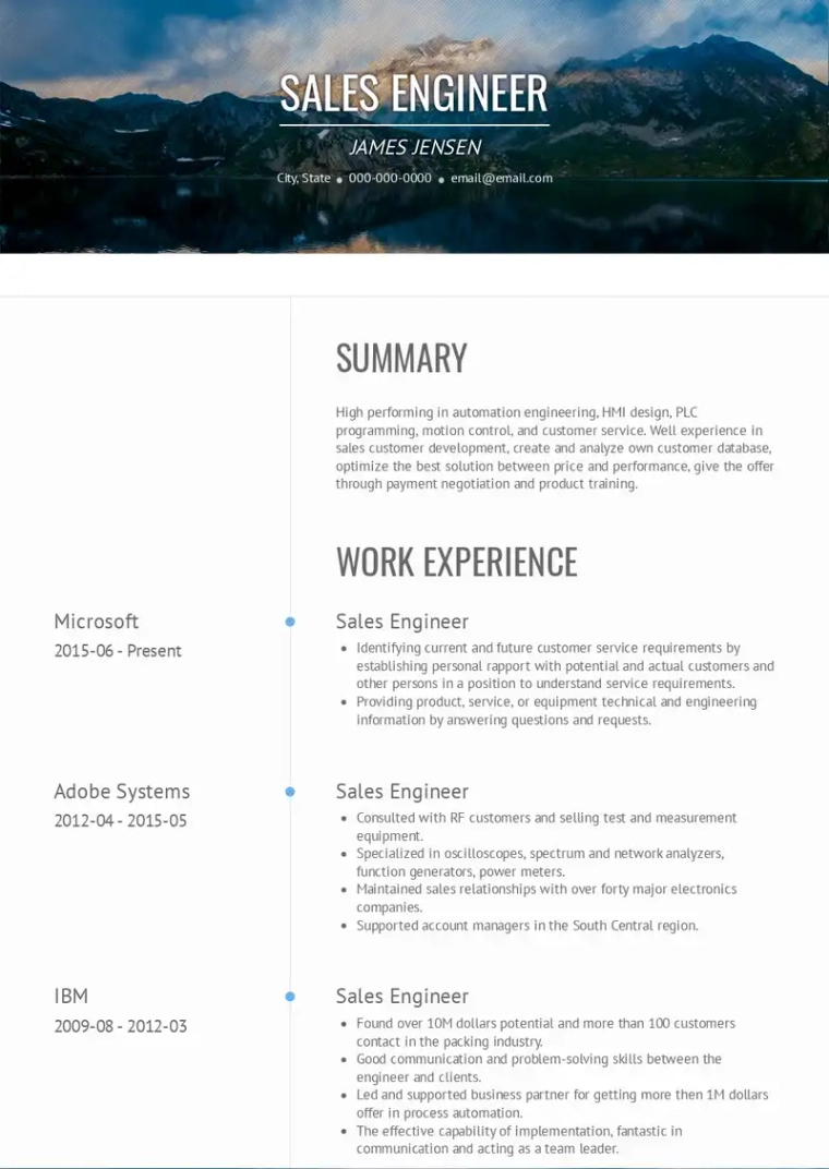 senior sales engineer resume