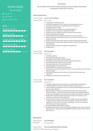Tax Consultant Resume Sample and Template